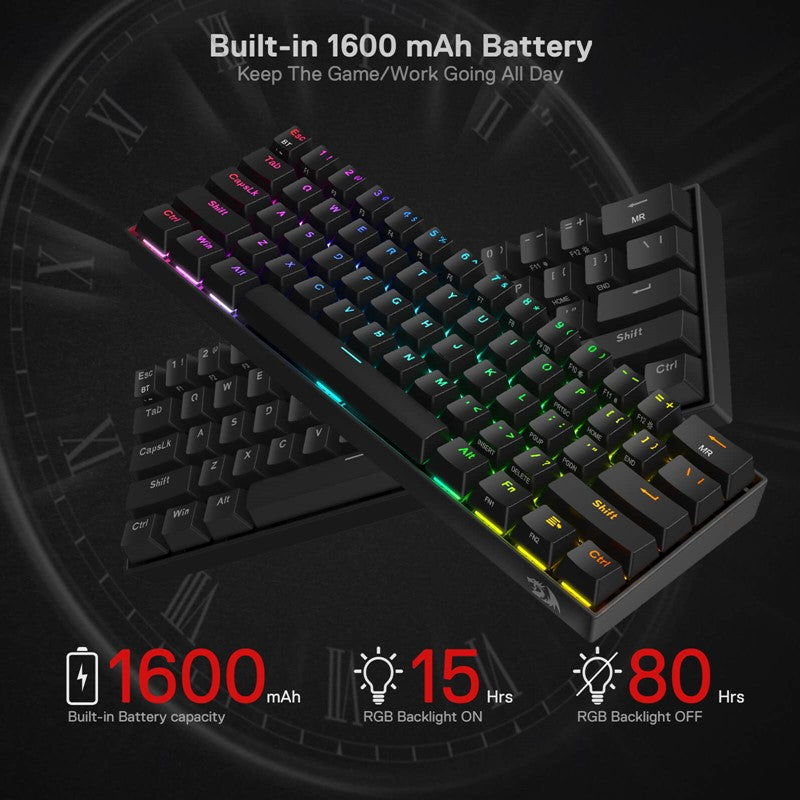 Redragon Draconic K530 PRO 60% Compact Wireless RGB Mechanical Gaming Keyboard (Red Switch) - Black Redragon Draconic K530 PRO 60% Compact Wireless RGB Mechanical Gaming Keyboard (Red Switch) - Black